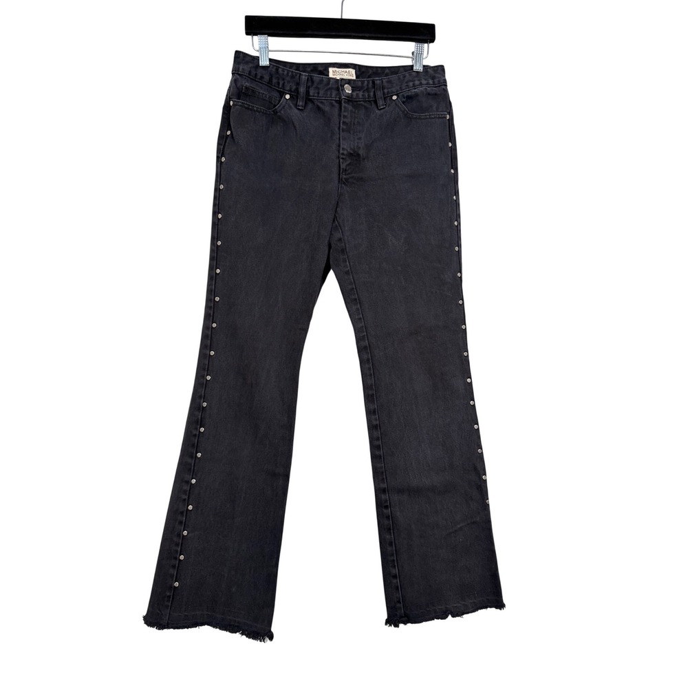 Michael Kors Flare Jeans Women 8 Black Excellent Studded Raw‎ Hem 100% Cotton